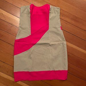 EUC ASOS Strapless Bodycon Color Block Mini Dress Bright Pink & Tan Sz 12